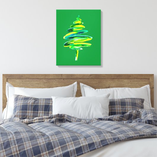 Abstracte waterverf met groene kerstboom canvas afdruk (Insitu (Slaapkamer))
