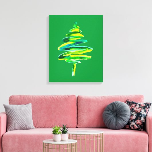 Abstracte waterverf met groene kerstboom canvas afdruk (Insitu (Woonkamer))
