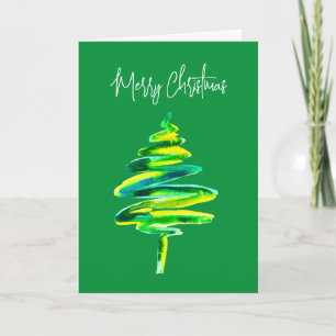 Abstracte waterverf met groene kerstboom kaart