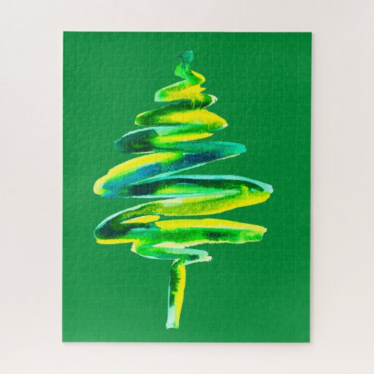 Abstracte waterverf met groene kerstboom legpuzzel (Verticaal)