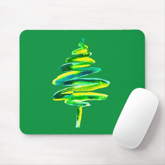 Abstracte waterverf met groene kerstboom muismat (Met muis)