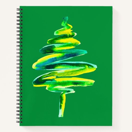 Abstracte waterverf met groene kerstboom notitieboek (Voorkant)