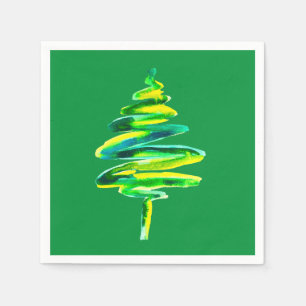 Abstracte waterverf met groene kerstboom servet