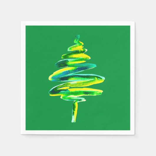 Abstracte waterverf met groene kerstboom servet (Voorkant)