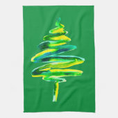 Abstracte waterverf met groene kerstboom theedoek (Verticaal)