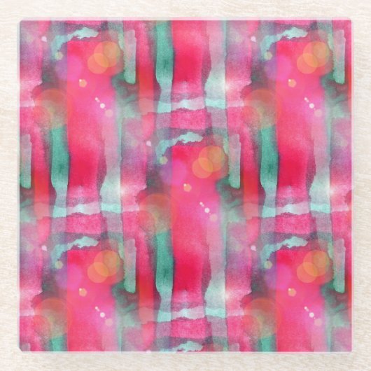 Abstracte waterverf met zonneglare glazen onderzetter (Voorkant)