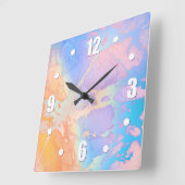 Abstracte waterverf moderne turkooizen paarse ombr vierkante klok (Hoek)