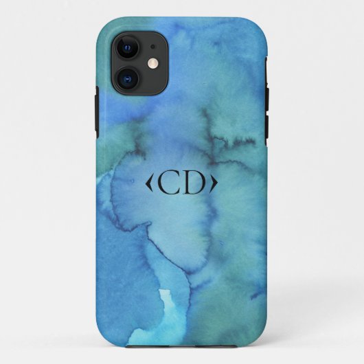 Abstracte Waterverf Monogram iPhone Case (Achterkant)