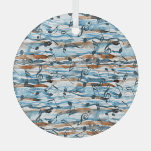 Abstracte waterverf muzieknoten patroon. glas ornament