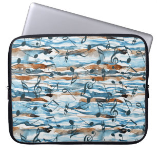 Abstracte waterverf muzieknoten patroon. laptop sleeve