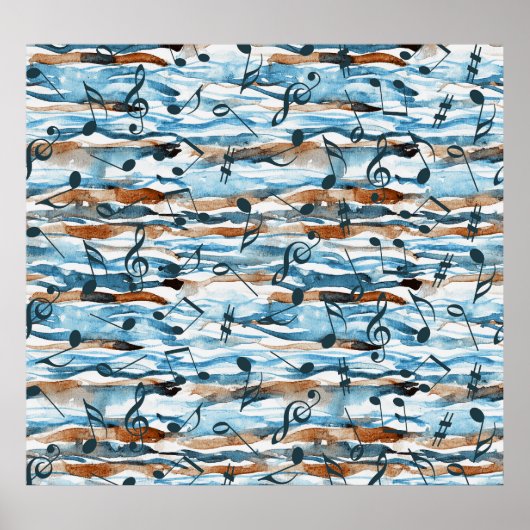 Abstracte waterverf muzieknoten patroon. poster (Voorkant)