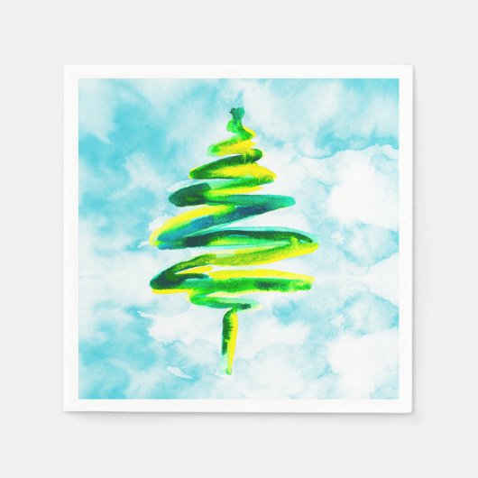 Abstracte waterverf Napkins met blauwe kerstboom Servet (Voorkant)