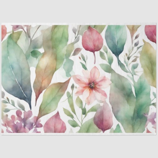 Abstracte Waterverf Natuur Collage met bladeren Tissuepapier (Voorkant)