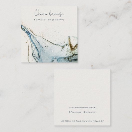 Abstracte Waterverf Navy Blue Gold Earring Holder Vierkante Visitekaartje (Voorkant / Achterkant)