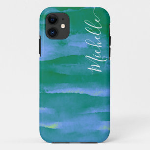 Abstracte Waterverf Neon groen en blauw Case-Mate iPhone Case