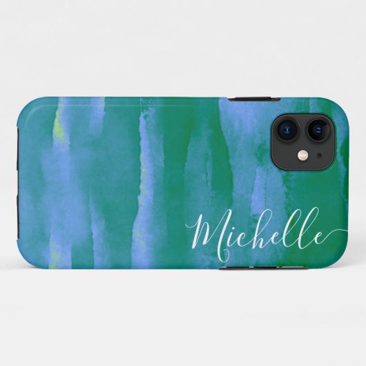 Abstracte Waterverf Neon groen en blauw Case-Mate iPhone Case (Achterkant (horizontaal))