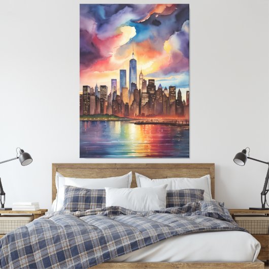 Abstracte Waterverf New York Art Canvas Afdruk (Insitu (Slaapkamer))