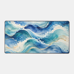 Abstracte waterverf oceaangolven bureaumat