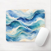 Abstracte waterverf oceaangolven muismat (Met muis)