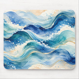 Abstracte waterverf oceaangolven muismat