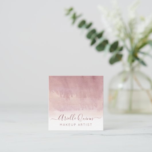 Abstracte Waterverf Ombre Stoffige Roze Make-up Ar Vierkante Visitekaartje (Staand voorkant)