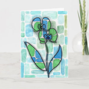 Abstracte Waterverf Orchidee Mozaïek Bloemrijke We Kaart