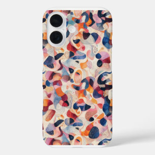 Abstracte Waterverf Organische Vormen Navy Koraal iPhone 16 Hoesje