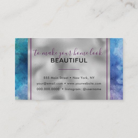 Abstracte Waterverf Paarse Mode Trendy Modern Visitekaartje (Achterkant)