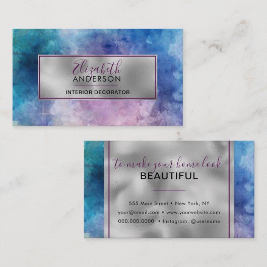 Abstracte Waterverf Paarse Mode Trendy Modern Visitekaartje (Voorkant / Achterkant)