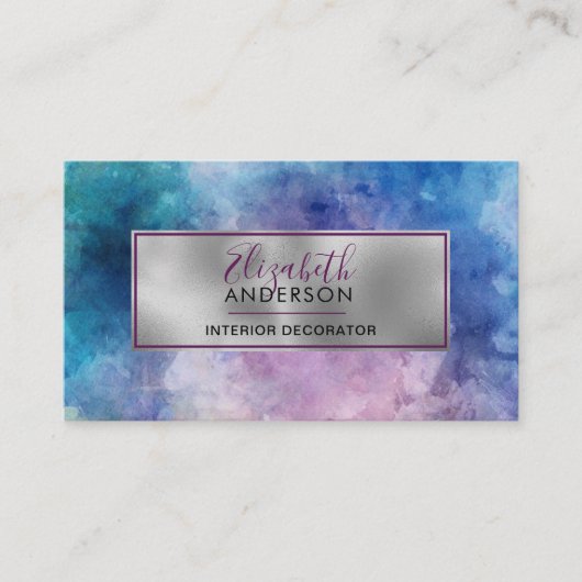 Abstracte Waterverf Paarse Mode Trendy Modern Visitekaartje (Voorkant)