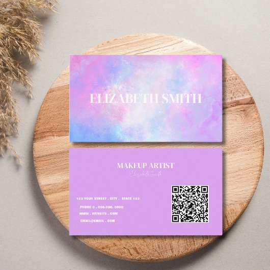 Abstracte Waterverf Paarse QR Code Visitekaartje