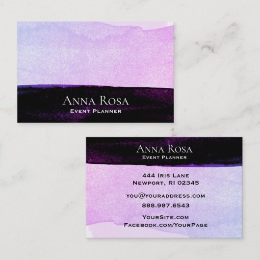 *~* Abstracte Waterverf Paarse zwarte lavendel roz Visitekaartje (Voorkant / Achterkant)
