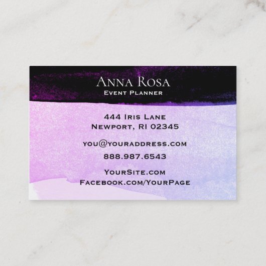 *~* Abstracte Waterverf Paarse zwarte lavendel roz Visitekaartje (Achterkant)