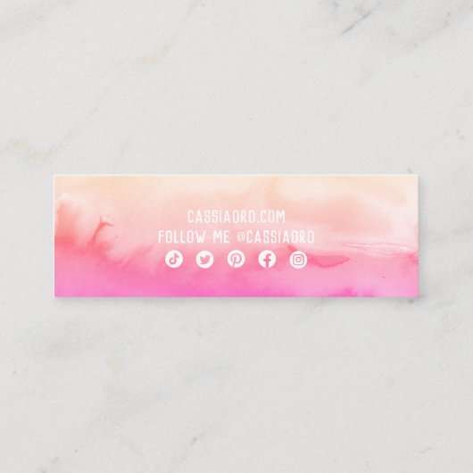 Abstracte Waterverf Peach Fuzz Roze Sociale Iconen Mini Visitekaartje (Achterkant)