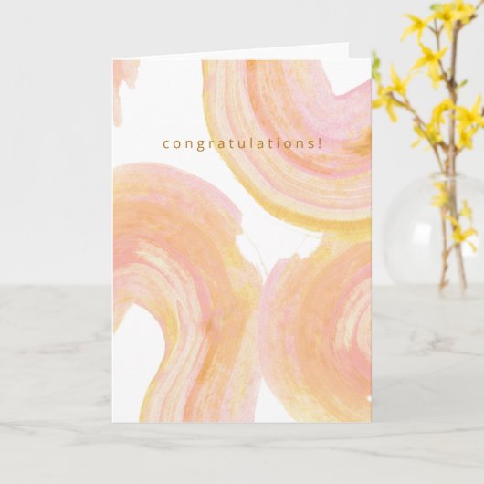 Abstracte Waterverf Peach Swirl Gefeliciteerd Kaart (Gele Bloem)