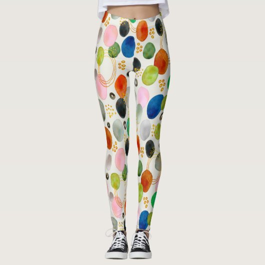 Abstracte Waterverf Pebble Gold Glitter Art Leggings (Voorkant)