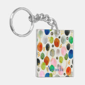 Abstracte Waterverf Pebble Gold Glitter Art + Naam Sleutelhanger (Voorkant Links)