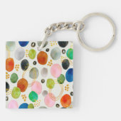 Abstracte Waterverf Pebble Gold Glitter Art + Naam Sleutelhanger (Achterkant)