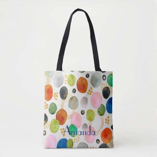 Abstracte Waterverf Pebble Gold Glitter Art + Naam Tote Bag (Voorkant)