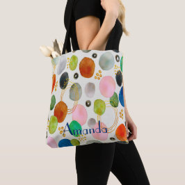 Abstracte Waterverf Pebble Gold Glitter Art + Naam Tote Bag