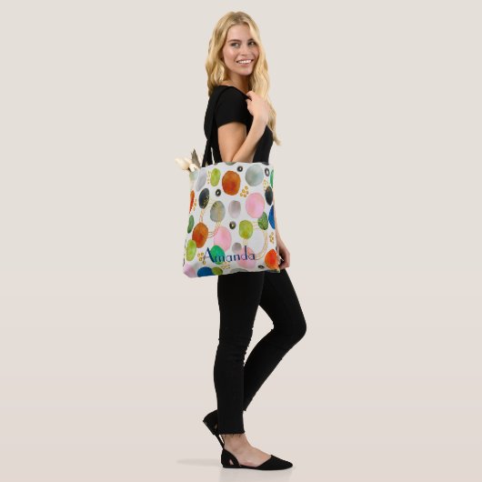 Abstracte Waterverf Pebble Gold Glitter Art + Naam Tote Bag (Op model)