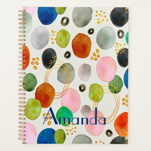 Abstracte Waterverf Pebble Gold Glitter Art Planner (Voorkant)