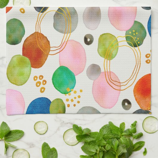 Abstracte Waterverf Pebble Gold Glitter Art Theedoek (Gevouwen)