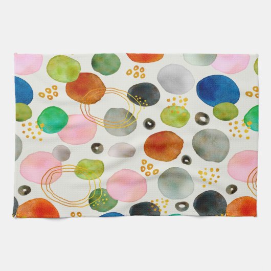 Abstracte Waterverf Pebble Gold Glitter Art Theedoek (Horizontaal)