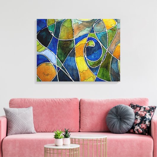 Abstracte Waterverf Pen & Ink Canvas Afdruk (Insitu (Woonkamer))