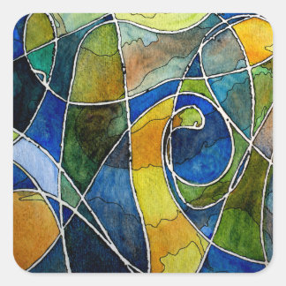 Abstracte Waterverf Pen & Ink Vierkante Sticker