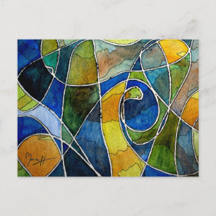 Abstracte Waterverf Pen & Inkt Briefkaart
