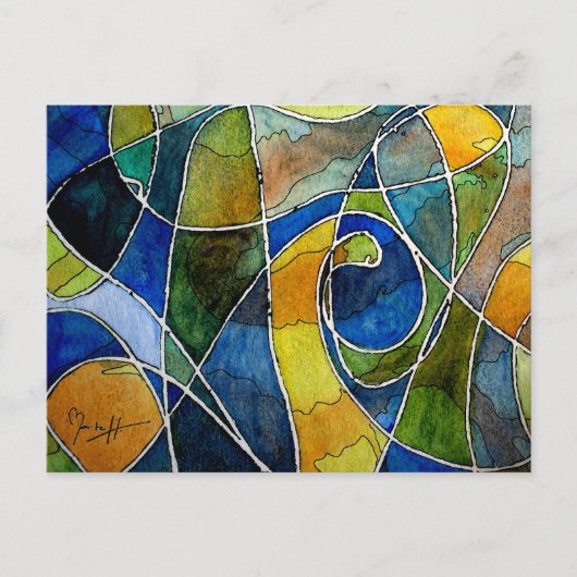 Abstracte Waterverf Pen & Inkt Briefkaart (Voorkant)