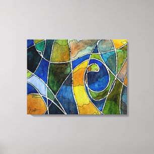 Abstracte Waterverf Pen & Inkt Canvas Afdruk