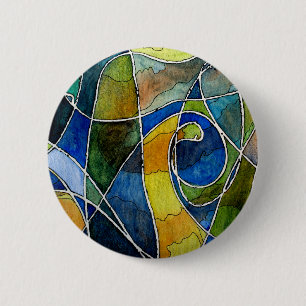 Abstracte Waterverf Pen & Inkt Ronde Button 5,7 Cm